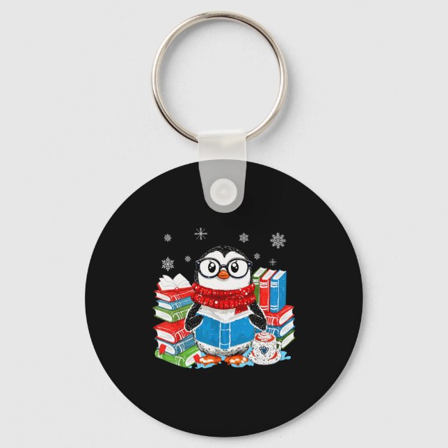 Christmas A Penguin Reading Book Snowflake Cocoa H Nyckelring (Framsida)