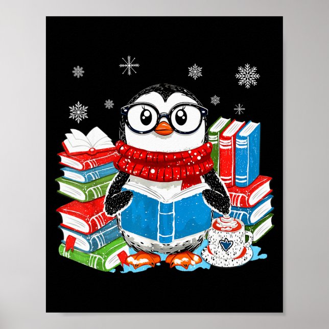 Christmas A Penguin Reading Book Snowflake Cocoa H Poster (Framsidan)