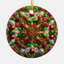 CHRISTMAS Abalone Green Red Gold 3D Leaves~