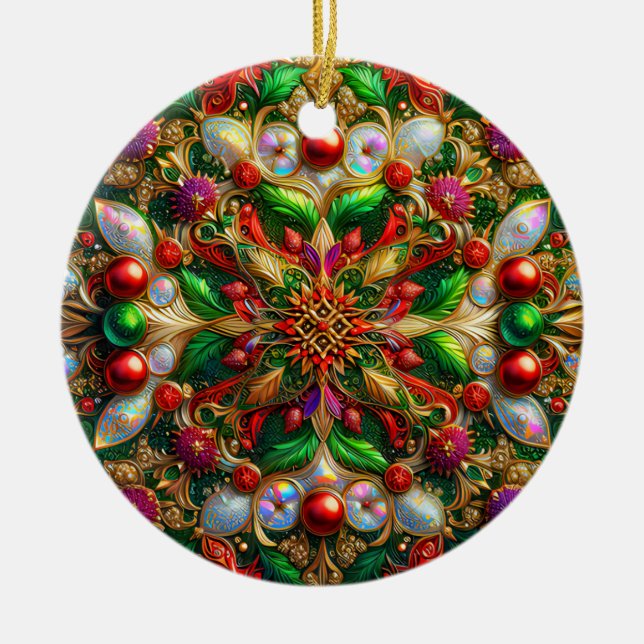 CHRISTMAS Abalone Yellow Red Green 3D Julgransprydnad Keramik (Framsidan)