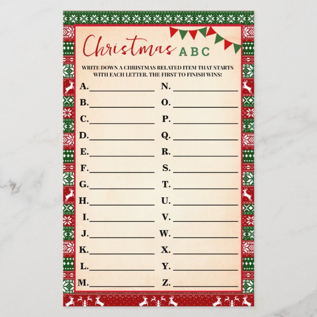 Christmas ABC Game Ugly Sweater Card Flygblad (Framsidan)