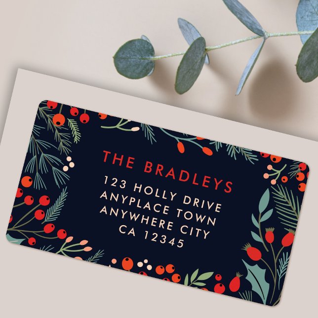 Christmas Address Label | Modern Floral Greenery Adressetikett (Floral greenery return address labels for Christmas Holiday card and winter mailing)