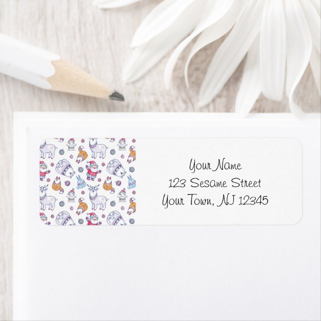 Christmas Address Labels - Reindeers and Fir Trees Returadress Etikett (Insitu)