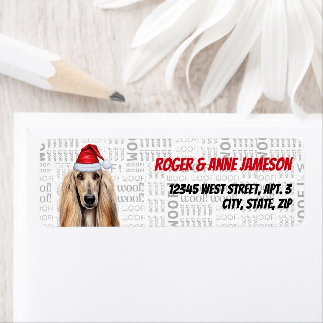 Christmas Afghan Hound Dog Lover Holiday Address Returadress Etikett (Insitu)