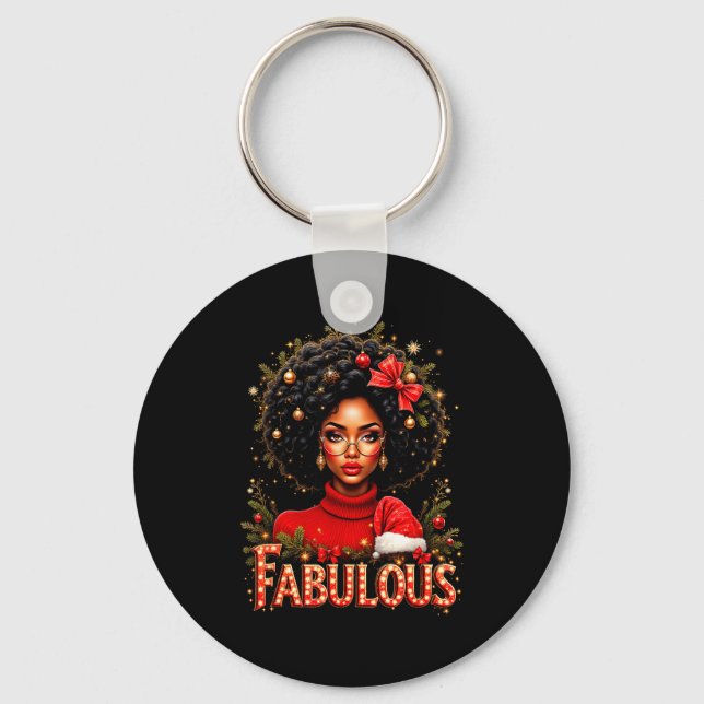 Christmas African American Melanin Afro Sleigh Que Nyckelring (Framsida)