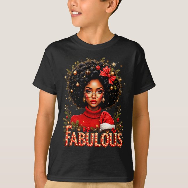 Christmas African American Melanin Afro Sleigh Que T Shirt (Framsida)