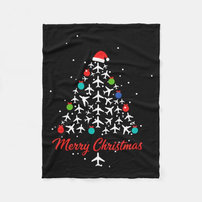 Christmas Airplane Tree Merry Christmas Lot Travel Fleecefilt (Framsidan)