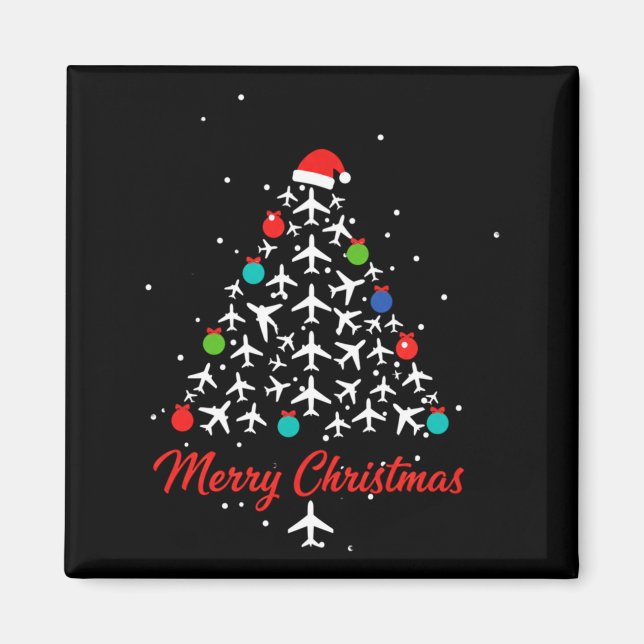 Christmas Airplane Tree Merry Christmas Lot Travel Magnet (Framsidan)