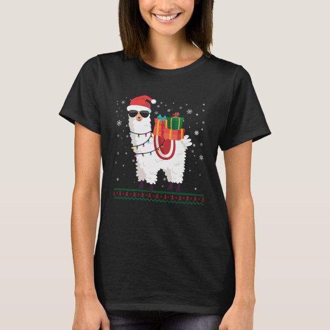 Christmas Alpaca   Llama Ugly Christmas T Shirt (Framsida)