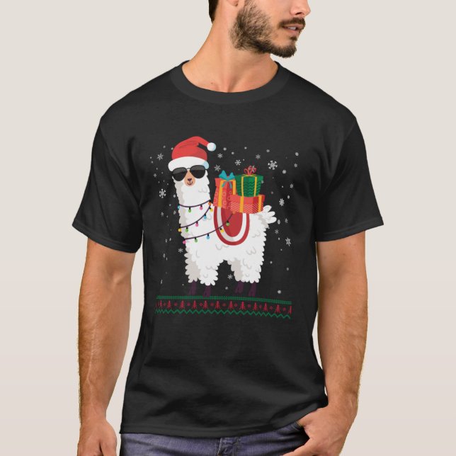 Christmas Alpaca   Llama Ugly Christmas T Shirt (Framsida)