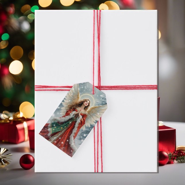 Christmas Angel In Red & Green Velvet Custom Presentetikett (Skapare uppladdad)