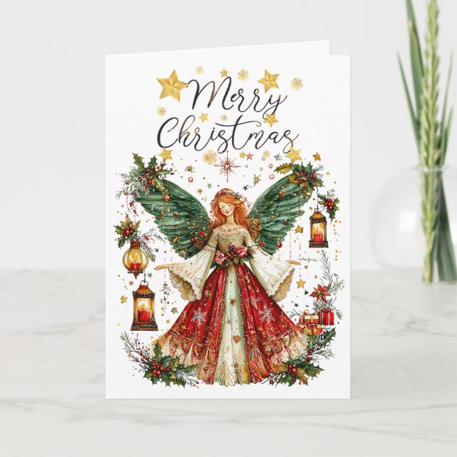 Christmas Angel & Lightened lanterns. Christmas Kort (Framsida)