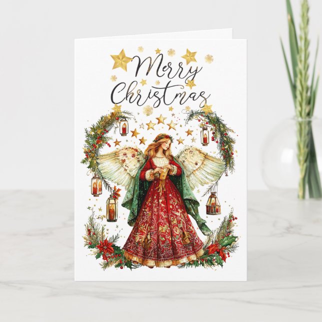 Christmas Angel & Merry Christmas Greeting Card Kort (Framsida)