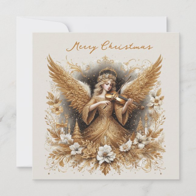 Christmas Angel playing music, customisable Julkort (Framsida)