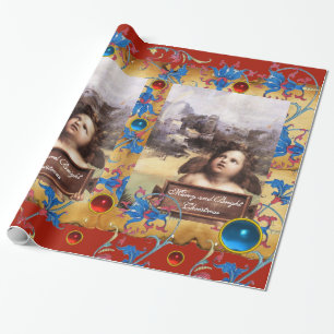 CHRISTMAS ANGEL, RED BLUE BLOMMIGT PARCHMENT OCH G PRESENTPAPPER