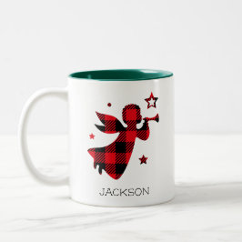 Christmas Angel Red Buffalo Plaid Personalized Två-Tonad Mugg