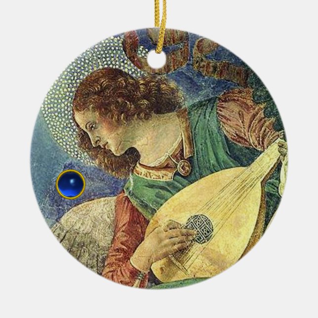 CHRISTMAS ANGEL SKAPAR MUSIC Blue Gem Stone Julgransprydnad Keramik (Framsidan)