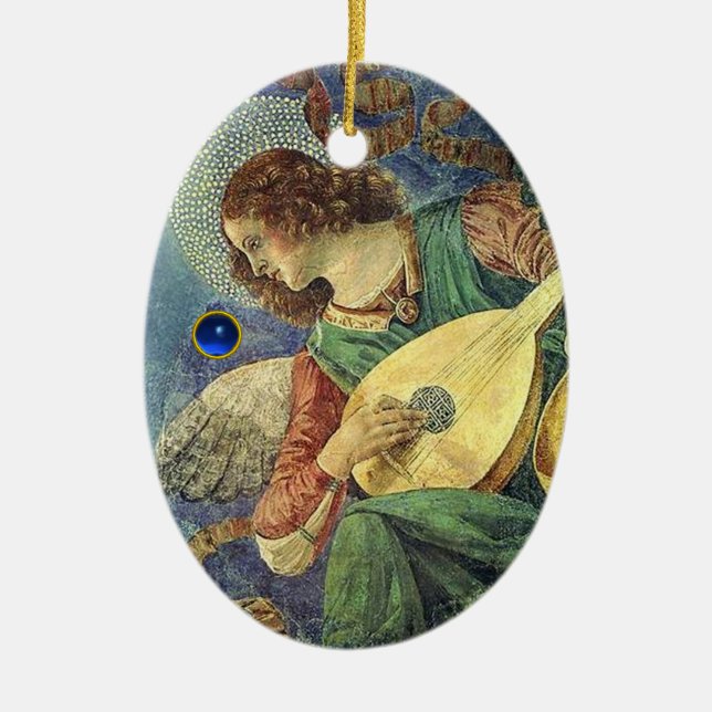CHRISTMAS ANGEL SKAPAR MUSIC Blue Gem Stone Julgransprydnad Keramik (Framsidan)