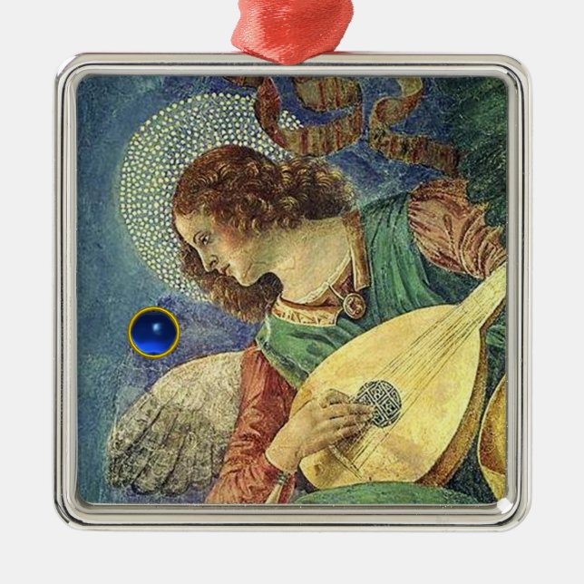 CHRISTMAS ANGEL SKAPAR MUSIC Blue Gem Stone Julgransprydnad Metall (Framsidan)