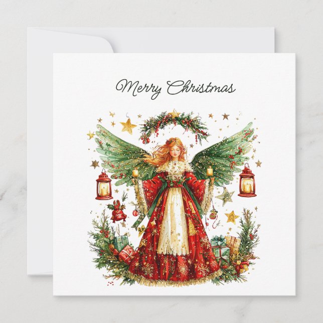 Christmas Angel & Winter berries, Customisable Julkort (Framsida)