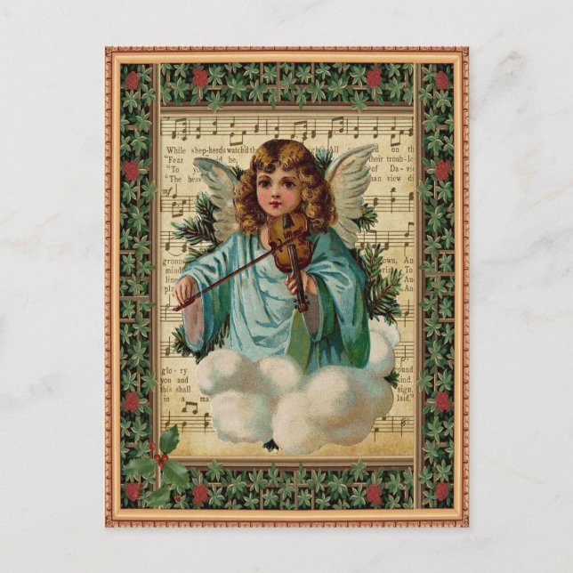 Christmas Angel with Violin Helg Vykort (Framsida)