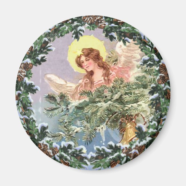 CHRISTMAS ANGEL & WREATH by SHARON SHARPE Magnet (Framsidan)