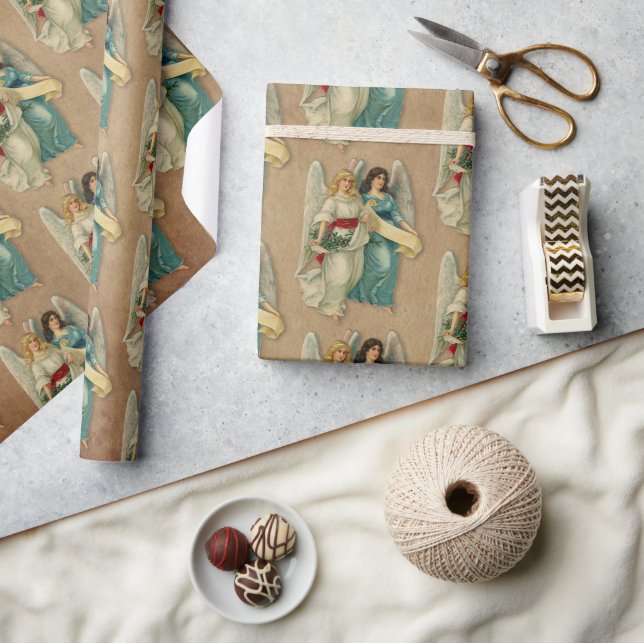 Christmas Angels - Antique Victorian Parchment Presentpapper (Hantverk)
