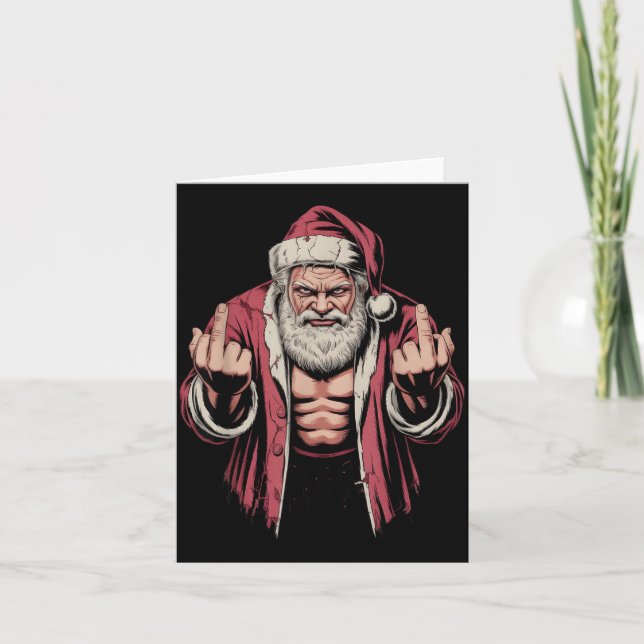 Christmas Angry Santa Middle Finger Sarcastic Xmas Kort (Framsida)