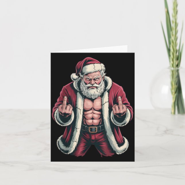 Christmas Angry Santa Middle Finger Sarcastic Xmas Kort (Framsida)