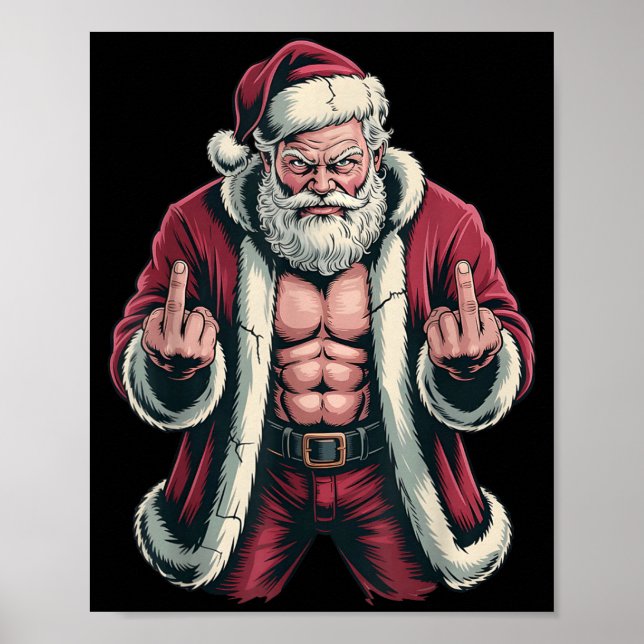 Christmas Angry Santa Middle Finger Sarcastic Xmas Poster (Framsidan)