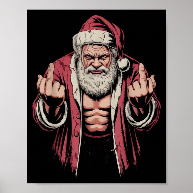 Christmas Angry Santa Middle Finger Sarcastic Xmas Poster (Framsidan)