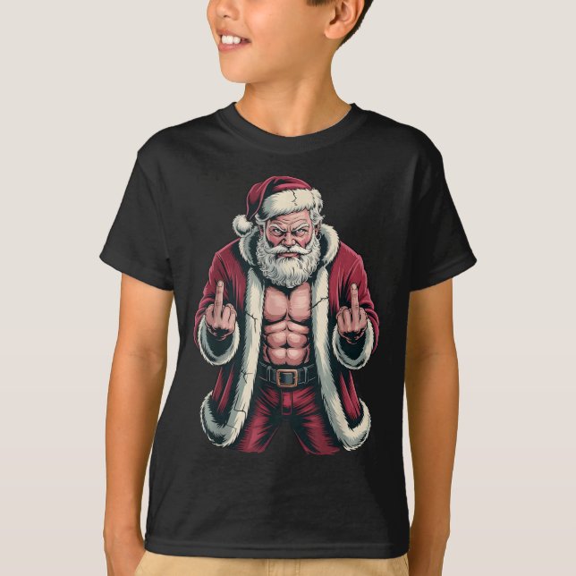 Christmas Angry Santa Middle Finger Sarcastic Xmas T Shirt (Framsida)