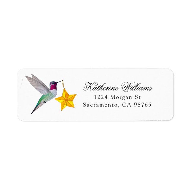 Christmas Anna's Hummingbird Label Returadress Etikett (Framsidan)