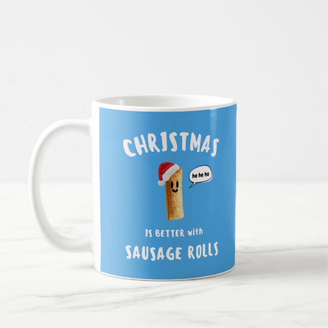 CHRISTMAS ÄR BÄTTRE MED SAUSAGE ROLLS Cute Sausag Kaffemugg (Vänster)
