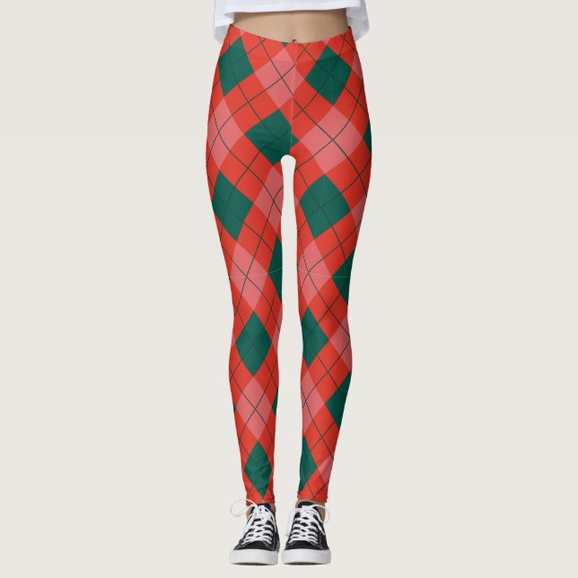 Christmas Argyle Plaid Leggings for Women (Framsida)