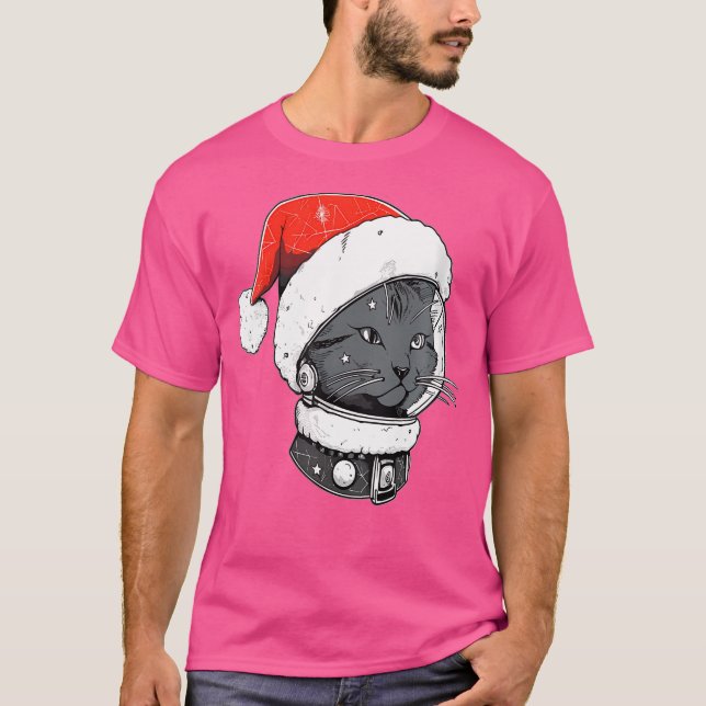 Christmas Astronaut Cat Trippy Edm Winter Rave T Shirt (Framsida)