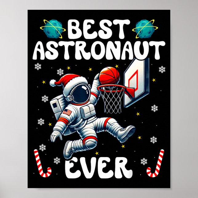 Christmas Astronaut Ever Santa Hat Snowflakes Cand Poster (Framsidan)