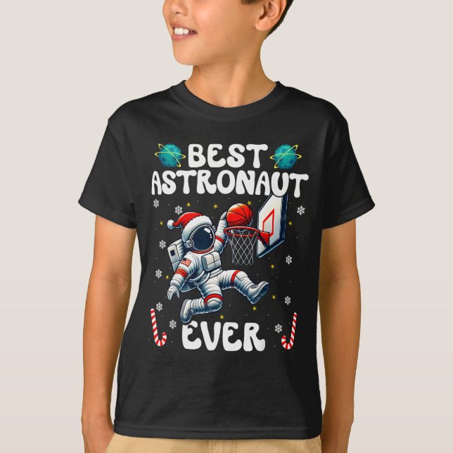 Christmas Astronaut Ever Santa Hat Snowflakes Cand T Shirt (Framsida)