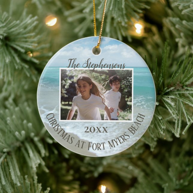 Christmas at the Beach Ornament Family Photo (Träd)