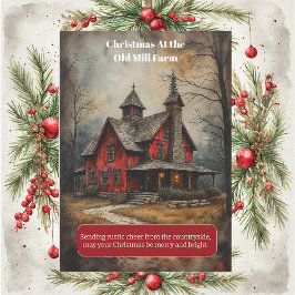 Christmas at the Old Mill Farm Rustic Country Life Julkort