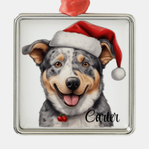 CHRISTMAS AUSTRALIAN CATTLE HUND MED SANTA HAT JULGRANSPRYDNAD METALL