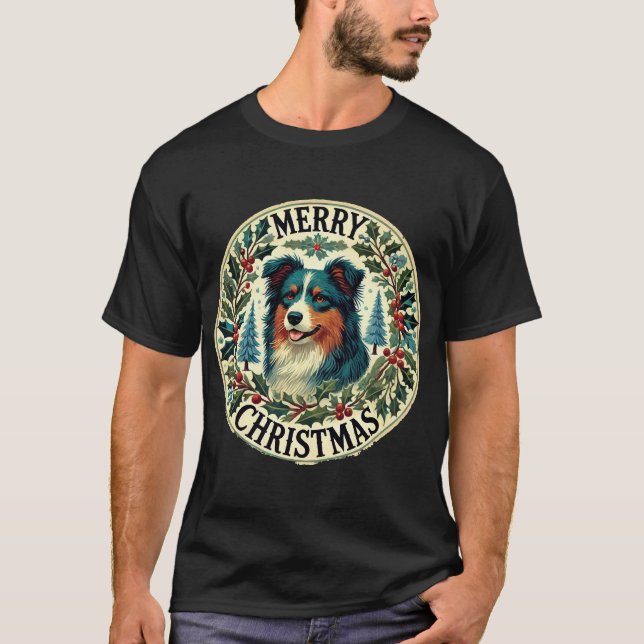 Christmas Australian Shephard T Shirt (Framsida)