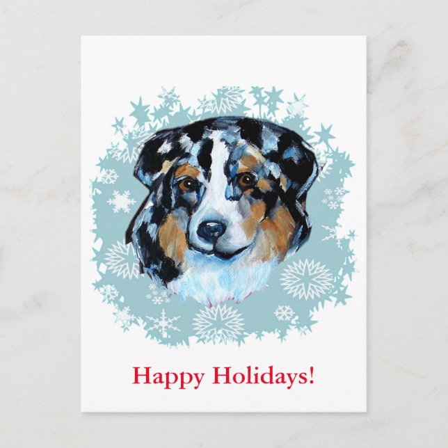 CHRISTMAS AUSTRALIAN SHEPHERD HELG VYKORT (Framsida)