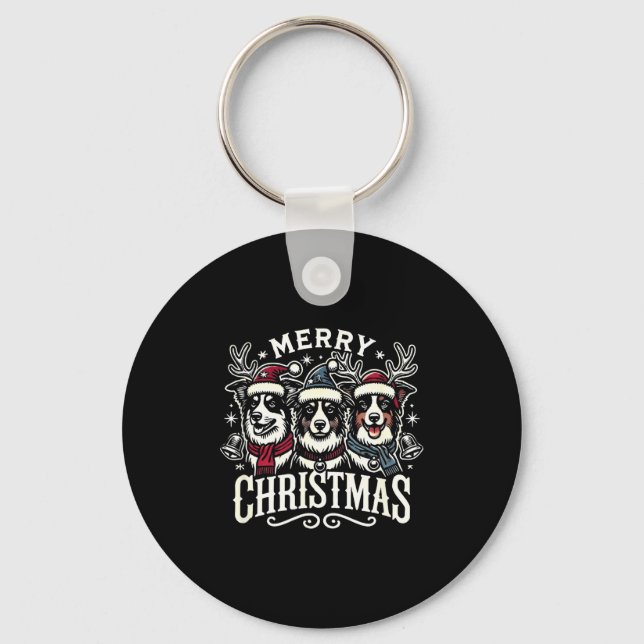 Christmas Australian Shepherd Santa Hat Aussie Chr Nyckelring (Framsida)