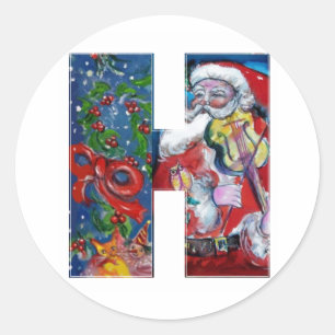 CHRISTMAS B BREV / SANTA MED VIOLIN MONOGRAM RUNT KLISTERMÄRKE