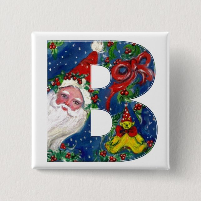 CHRISTMAS B BREV / SANTA RED RIBBON MONOGRAM KNAPP (Framsida)