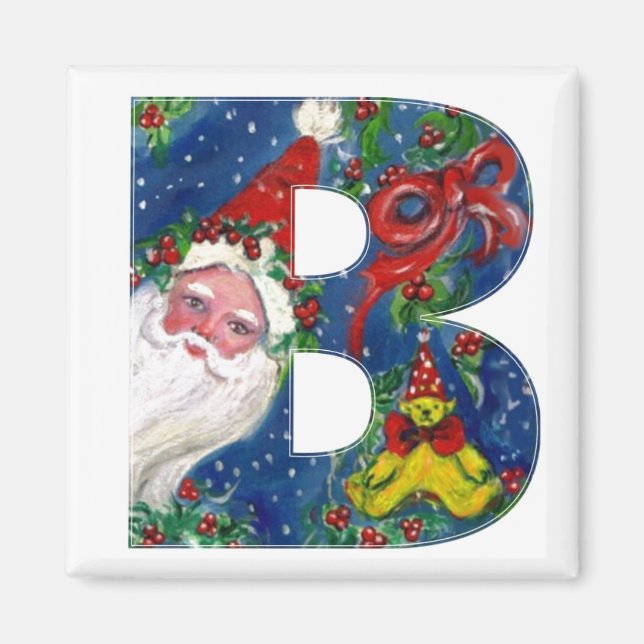 CHRISTMAS B BREV / SANTA RED RIBBON MONOGRAM MAGNET (Framsidan)