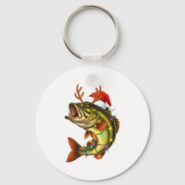 Christmas B Santa Hat With Lights Funny Fishing Xm Nyckelring (Framsida)