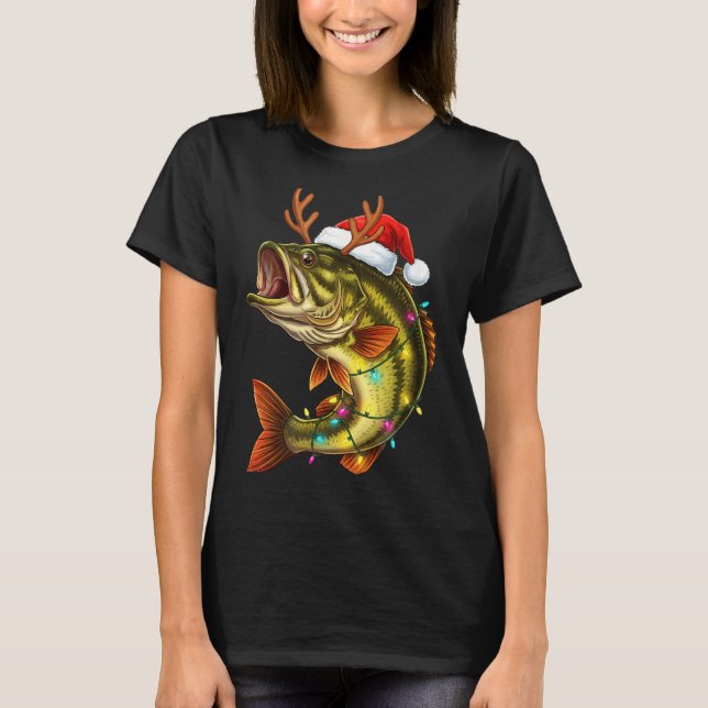 Christmas B Santa Hat With Lights Funny Fishing Xm T Shirt (Framsida)