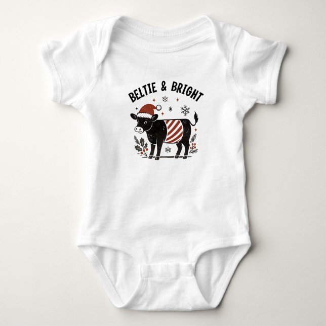 Christmas Baby Beltie Farmer Belted Galloway Cow T Shirt (Framsida)